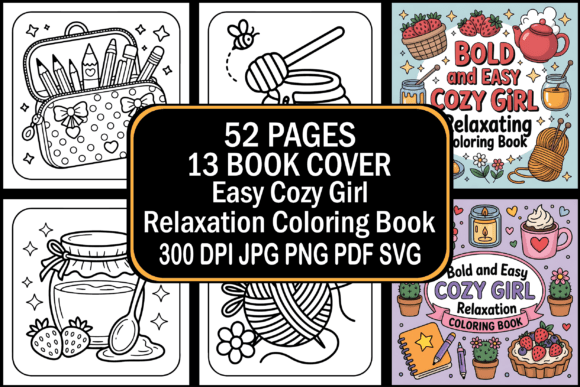 Download Easy Cozy Girl Relaxation Coloring Book - Relaxation Collection