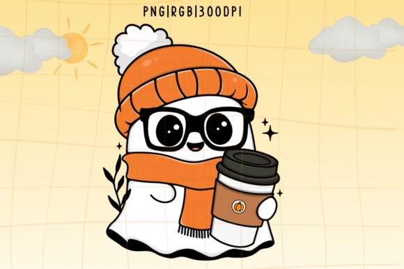 Download Cute Ghost with Glasses and Coffee PNG - Premium Resources